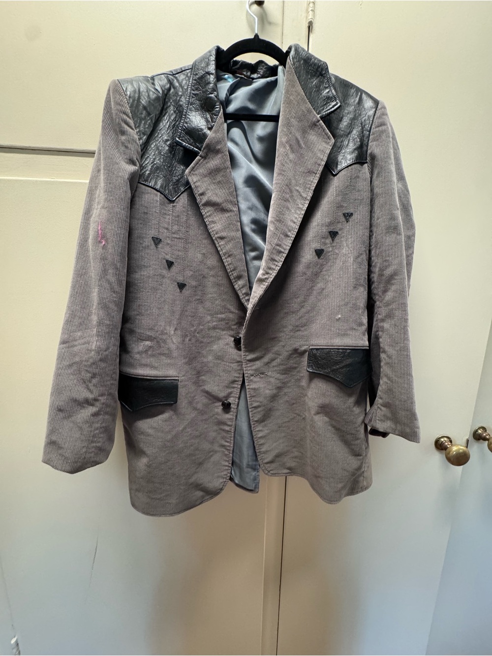 PIONEER Gray Corduroy Western inspired Blazer with Black Faux-Leather Yoke